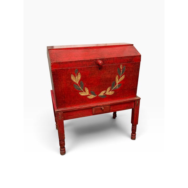 Antique Swedish Folk Art Hand Painted Trunk on Stand For Sale - Image 4 of 6