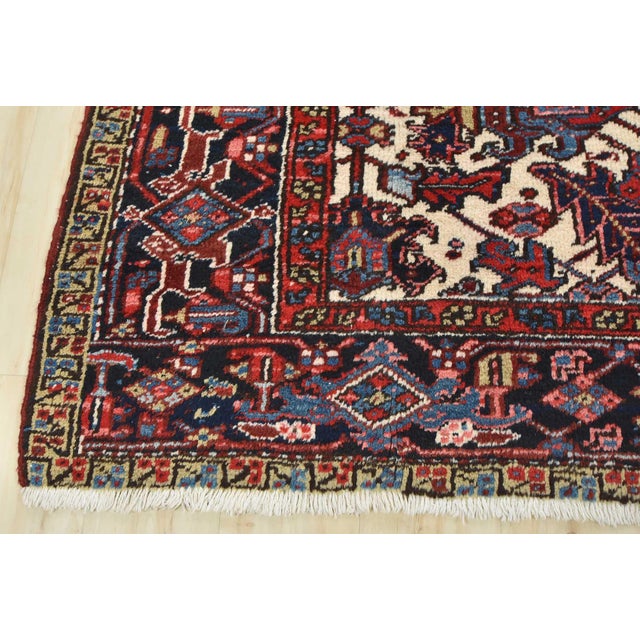 Heriz Rug 7' X 8'11'' Ivory Wool Tribal Semi-Antique Hand-Knotted Carpet For Sale - Image 11 of 14