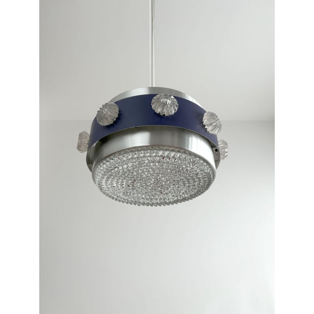 1970s Drum Pendant Lamp with Glass Rosettes, 1960s For Sale - Image 5 of 12