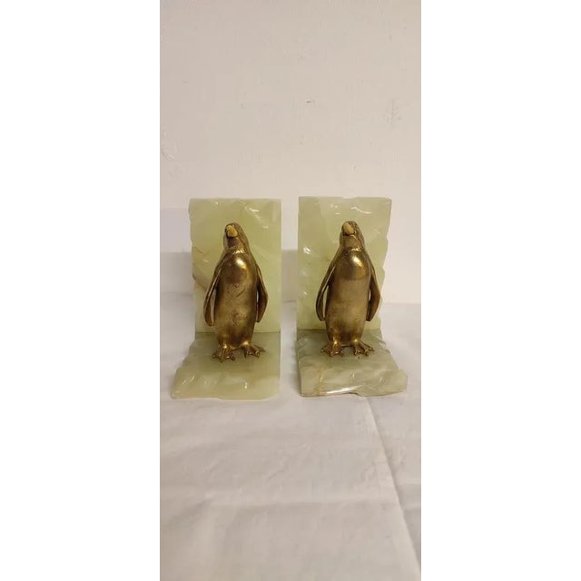 Onyx and Penguin Bookends in Gilt Metal, Spain, 1960s, Set of 2, in Very Good conditions. Designed 1960 to 1969