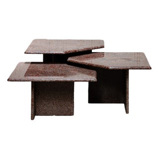 Vintage Nesting Tables in Pink Granite, 1970, Set of 3 For Sale