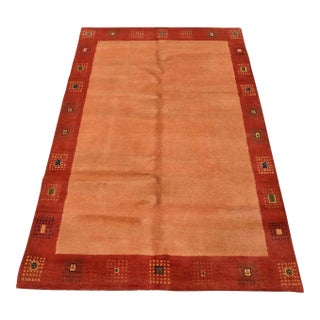 Gabbeh Rug 4’8” X 6’9” Orange Wool Contemporary Hand-Knotted Carpet For Sale