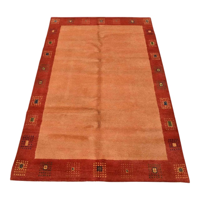 Gabbeh Rug 4’8” X 6’9” Orange Wool Contemporary Hand-Knotted Carpet For Sale