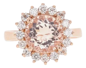 3.54 Carat Morganite Diamond Rose Gold Cocktail Ring, Size 7