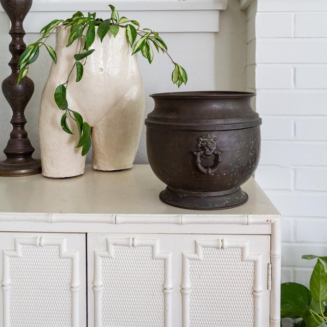 Rustic European Bronze Jardenier Planter Pot With Russian Stylized Lion Head Handles For Sale - Image 3 of 17