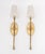 Pair of Hollywood Regency Style Gilt Metal Wall Sconces, each with white tulle shade. 23.5" H x 4.75" W x 7.25" D....