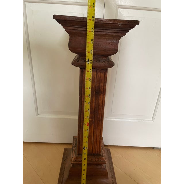 Antique Wooden Carved Column Pedestal Plant Stand For Sale - Image 10 of 12