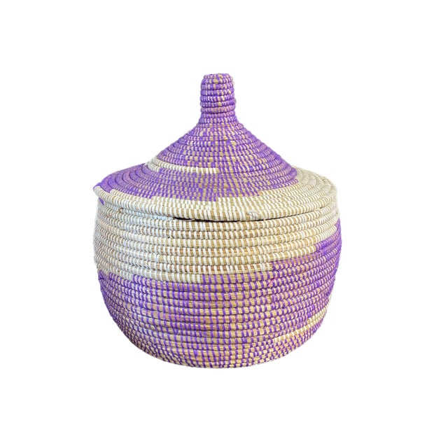 Colorful Basket W/ Lid Senegal West Africa 14" H For Sale - Image 4 of 5
