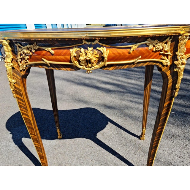 Lady French Style Marquetry Gilt Bronze Desk/Table With Clock For Sale - Image 12 of 13