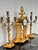 French 19th Century Louis XVI French Neoclassical Marble and Gilt Bronze Mantel Clock and 5 Arm Candelabra Garniture Set For Sale - Image 3 of 12