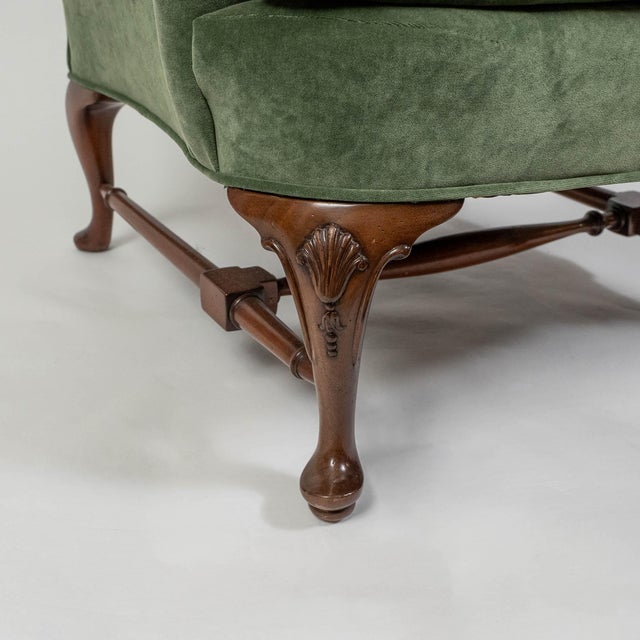 1970s Custom Sage Velvet George I Style Wing Chair For Sale In New York - Image 6 of 7
