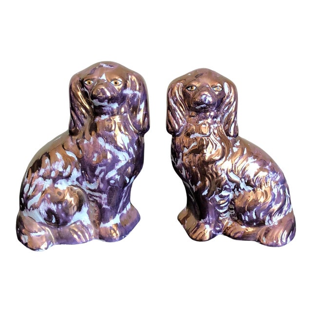 Antique Purple Lusterware Staffordshire Spaniels- a Pair For Sale