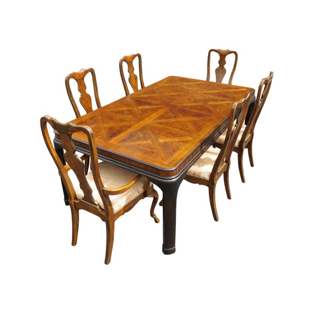 Vintage Drexel Heritage Walnut, Mahogany, and Burl Dining Set Chairish