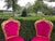 Late 20c Louis XVI Gold Beech Red Fuchsia Velvet Dining Chairs-Pair For Sale - Image 4 of 6