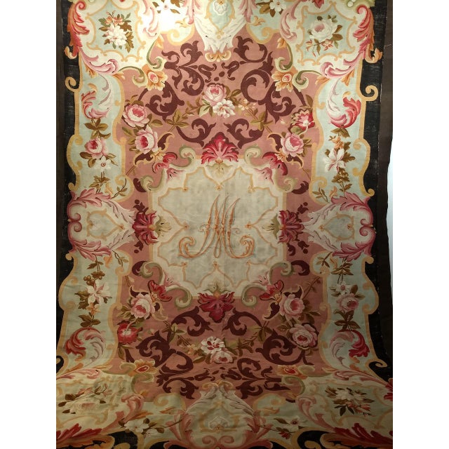 Antique French Aubusson Rug, Handwoven Wool, Floral Design, Powdered-Blue & Rose, 9' X 14' For Sale In Chicago - Image 6 of 13