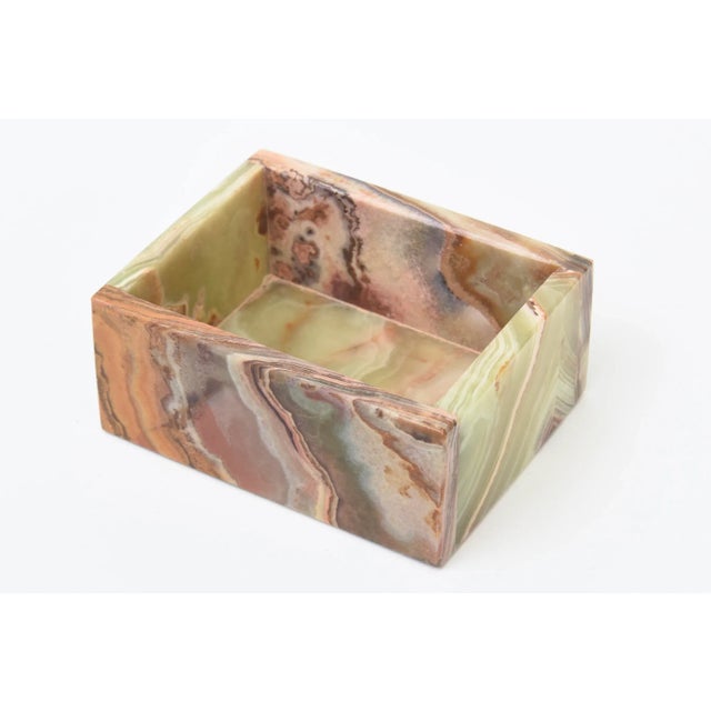 Vintage MId Century Modern Italian Alabaster Small LIdded Box Green, Brown, Burnt Orange, Gray For Sale - Image 10 of 11