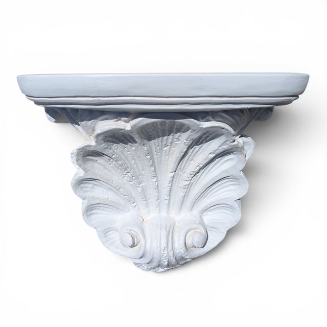 Serge Roche Vintage Neoclassical Revival Rocaille Shell Plaster Wall Bracket Shelf For Sale - Image 4 of 13