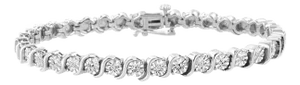.925 Sterling Silver 1/10 Cttw Diamond Round Miracle Plate and "S" Link Tennis Bracelet - 7"