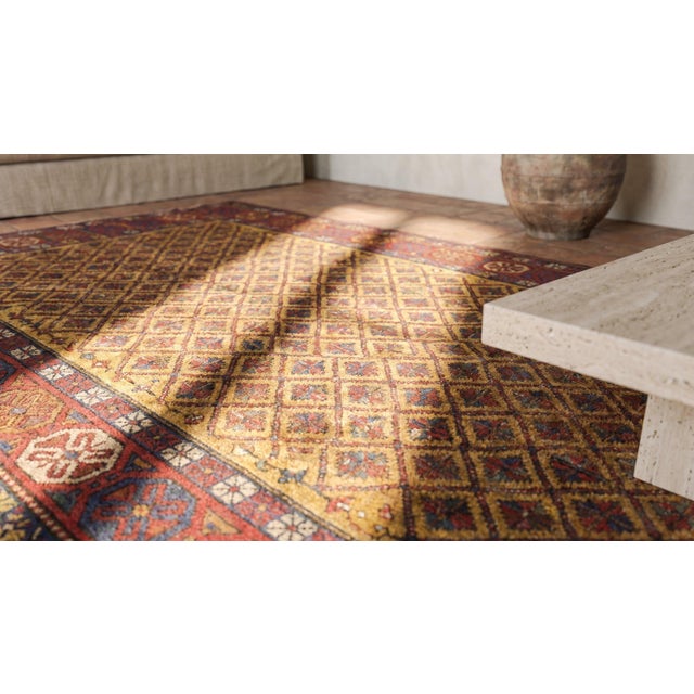 Yellow 1890s Yellow Geometric Tribal Antique Caucasian Kazak Rug 4'0" X 7'4" Handknotted Wool Carpet For Sale - Image 8 of 8