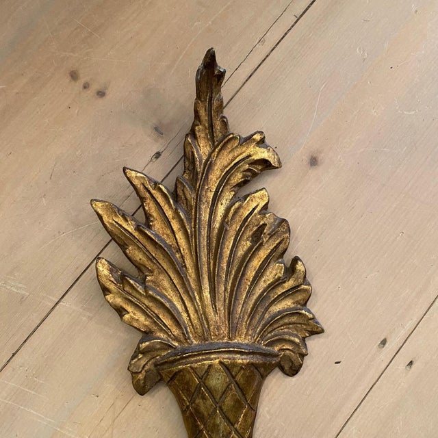 French Provincial 1960s French Carved Giltwood Two-Light Wall Sconces - a Pair For Sale - Image 3 of 10