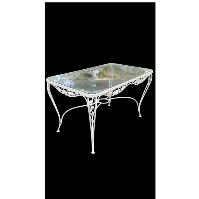 Mid 20th Century Vintage Woodard Chantilly Rose Mid 20th Century Wrought Iron Dining Table With Glass Top For Sale - Image 4 of 5