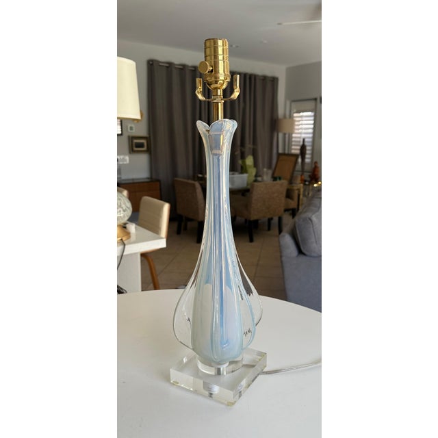 Italian Murano Italian Blue Winged Opalescent Table Lamp For Sale - Image 3 of 14