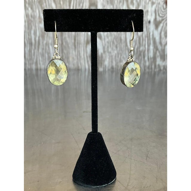 Vintage 925 Silver Drop Earrings With Green Gemstone For Sale - Image 12 of 12