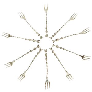Vintage Sterling Silver Hallmarked "Twist and Ball" Cocktail or Serving Forks Set of 10