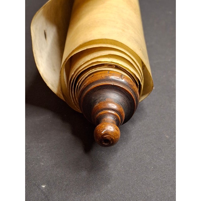 19th Century Antique 19th C Megillat Esther Parchment Scroll Ashkenazi Script Wood Roller For Sale - Image 5 of 17