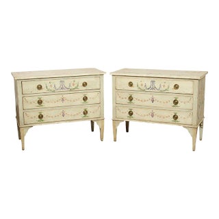 Niermann Weeks Hand Painted Pair Neoclassical Style Commodes For Sale