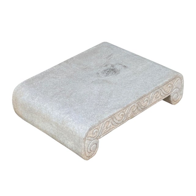 Chinese Chinese Off White Gray Marble Stone Rectangular Stand Table For Sale - Image 3 of 5
