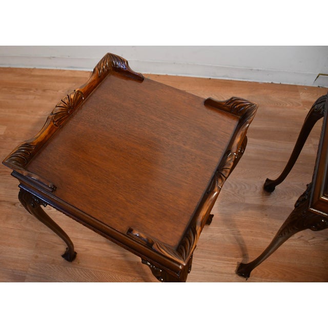 Chippendale 1950s Pair of Chippendale Style Mahogany Side Tables / End Tables For Sale - Image 3 of 18
