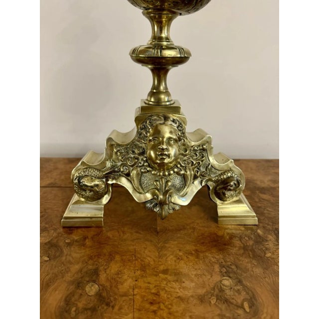 Late 19th Century Victorian Ornate Brass Firedogs, 1880s, Set of 2 For Sale - Image 5 of 9