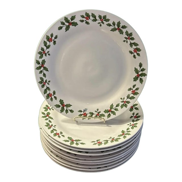 Holly Berry Christmas Dinner Plates - Set of 10 For Sale
