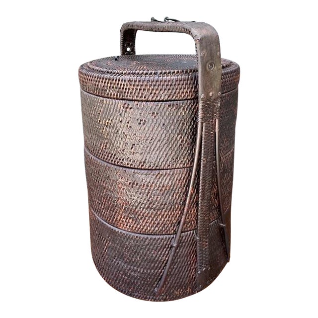 Vintage Asian Woven Rattan Wedding Basket For Sale