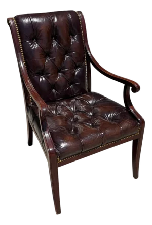 Regency Style English Tufted Leather Mahogany Arm Chair - 1 of 2