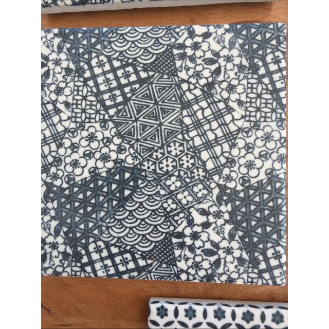 Mid-Century Modern Japanese Geometric Ceramic Tile 6”HexagoAsanoha Shippo Edo Pattern Blue Lot Of 5 For Sale - Image 3 of 6