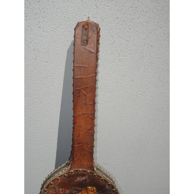 Late 19th Century Antique French Country Brown Leather Bellow With Long Handle Wall Decor For Sale - Image 5 of 12