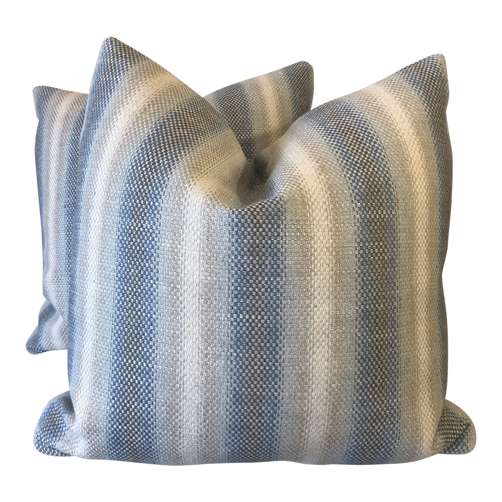 Jane Churchill Umbra In Blue Stripe 22 Pillows A Pair Chairish