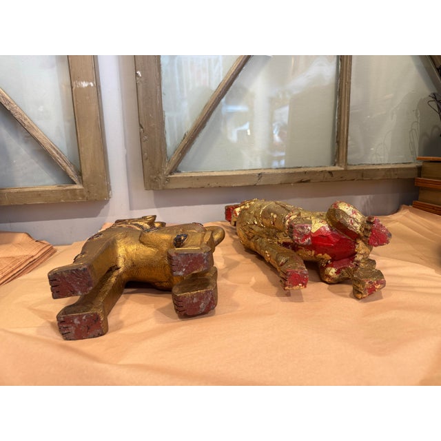 Mid-20th Century Gilt Wooden Fu Dog Sculptures For Sale - Image 4 of 7