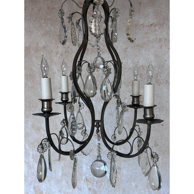 Small French Chandelier With Glass Pendants and Decorations For Sale - Image 9 of 12