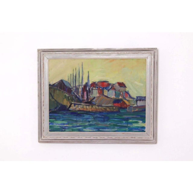 Original Oil on Canvas – “Bohuslän Fishing Village” by Karl Axel Gadd – vintage and Dated 1949, Framed Canvas: 50 × 67 cm...