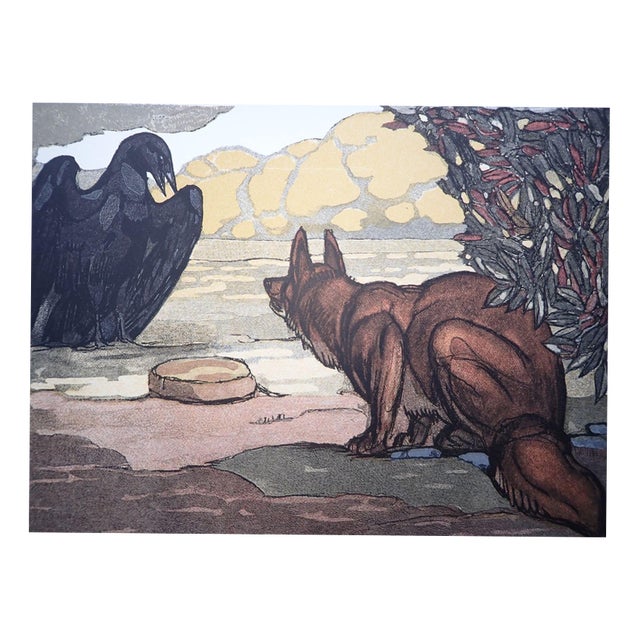 Paul Jouve, The Fox and the Crow, Wood Engraving For Sale
