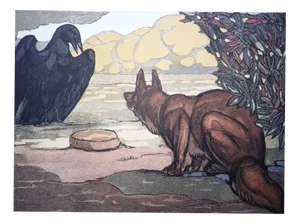 Paul Jouve, The Fox and the Crow, Wood Engraving