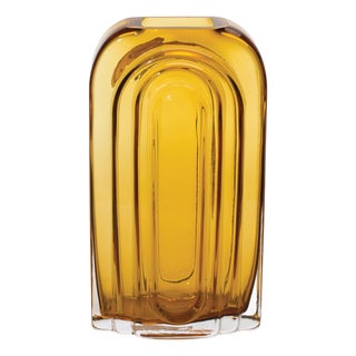 Rounded Amber Glass Vase 9.75"H For Sale