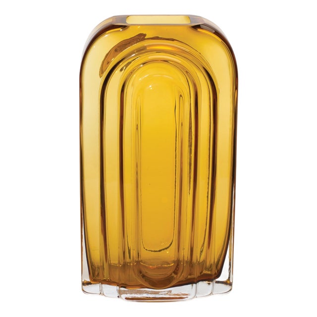 Rounded Amber Glass Vase 9.75"H For Sale