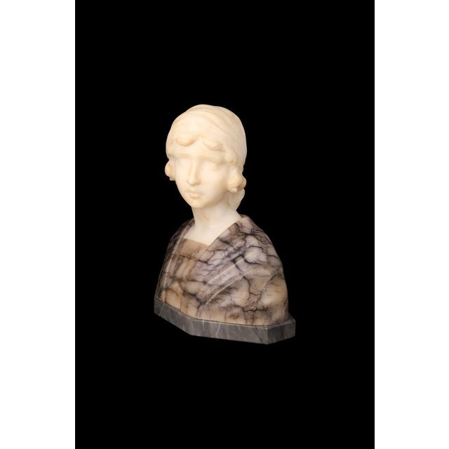 Gustave Van Vaerenbergh, Bust of a Young Girl, 1900s, Alabaster and Marble Sculpture For Sale - Image 3 of 16