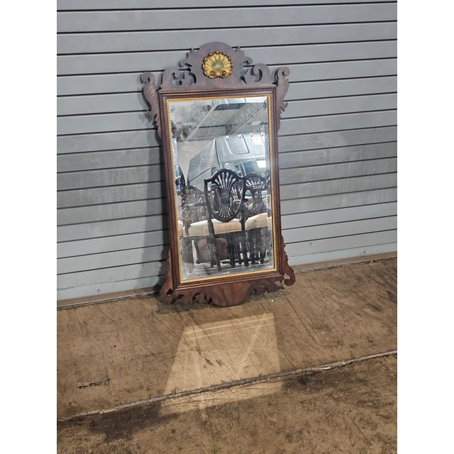 Store Item: Henkel Harris Mahogany Chippendale Shell Mirror Looking Glass #29 Stain Description: The mirror features Rocco...