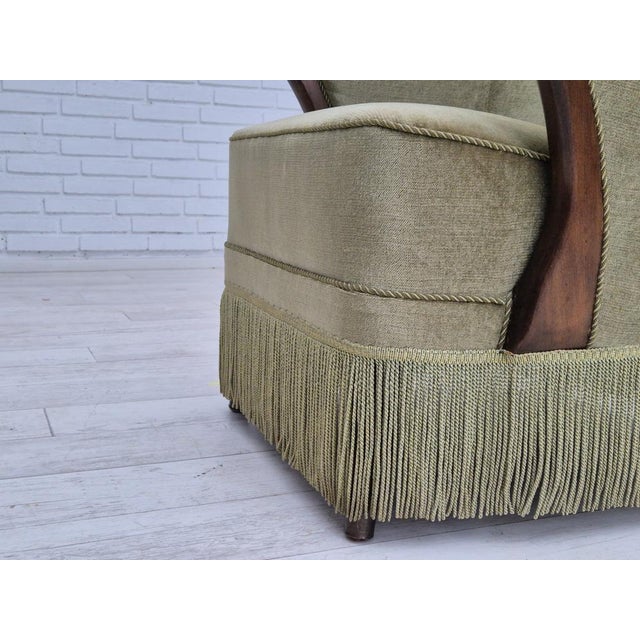 Scandinavian Armchair in Velour with Beech Wood Legs, 1960s For Sale - Image 9 of 18