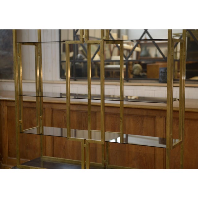 Brass, Lacquered Wood and Smoked Glass Shelf from Kim Moltzer, 1970s, in Very Good conditions. Designed 1970 to 1979 I...